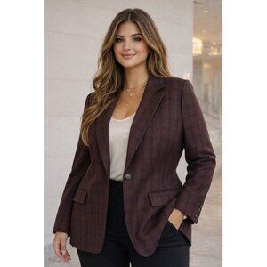 Madewell Larsen Wool Blazer Jacket Women 2X Window Pane Raisin Purple Burgundy
